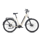 Luxe – beżowy rower elektryczny typu commuter z niskim wejściem i napędem centralnym