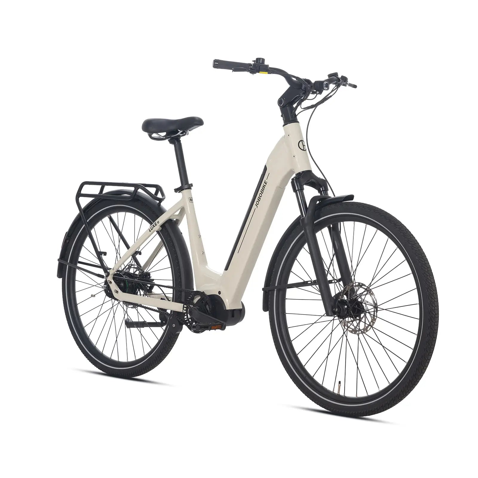 Luxe – beżowy rower elektryczny typu urban commuter z płynnym napędem pasowym